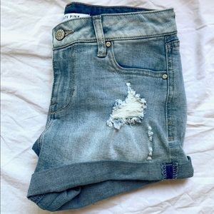Light wash ripped jean shorts